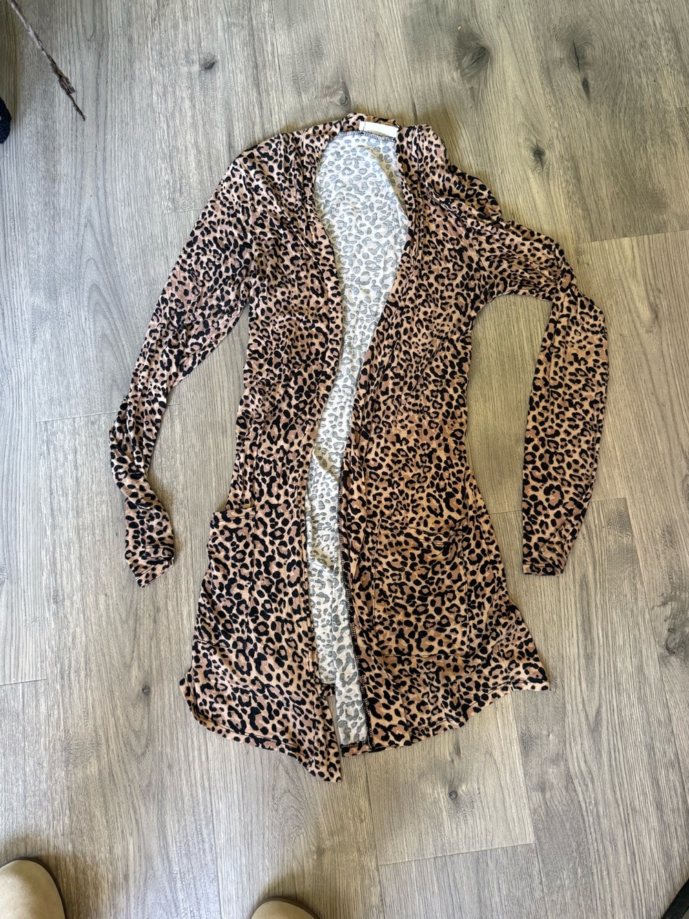 Zenana Outfitters Leopard Print Open Front Long Sleeve Cardigan - Brown/Black